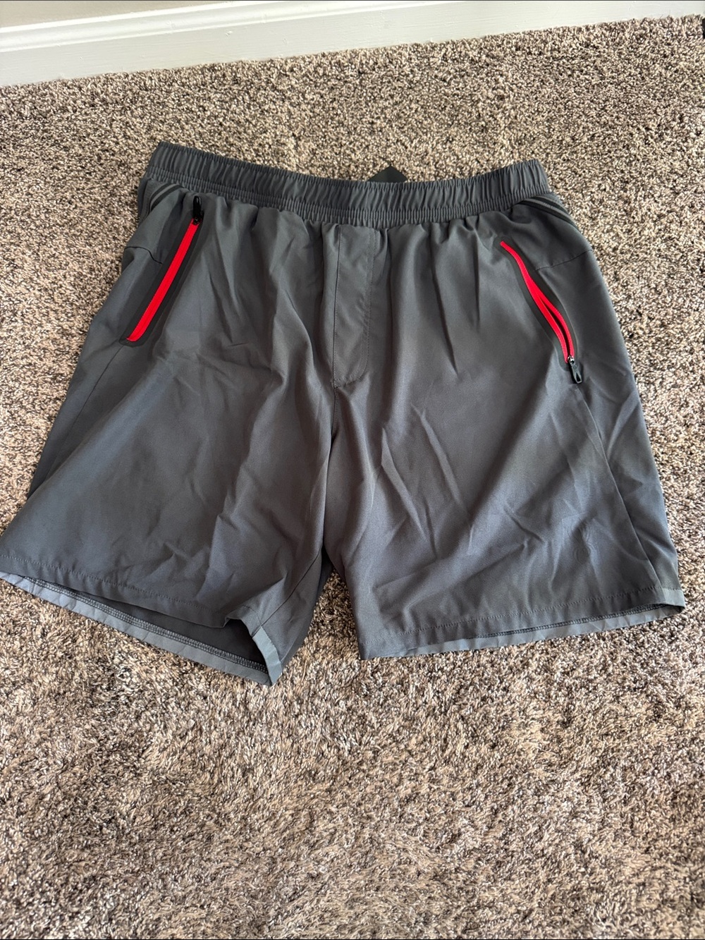 Spyder Men's Gray Athletic Shorts with Red Zippers